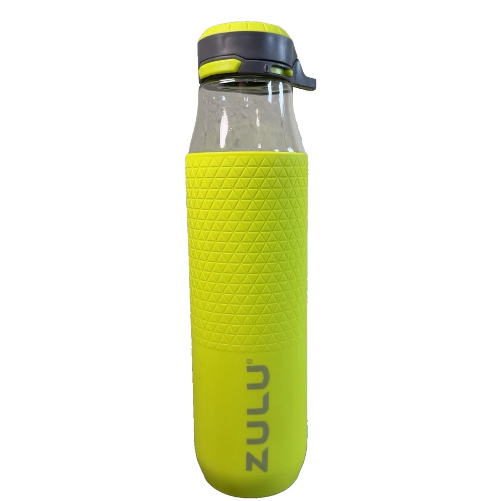 ZULU 34 oz Water Bottle Lime Green Flip Top Lock Lid Silicone Sleeve Plastic